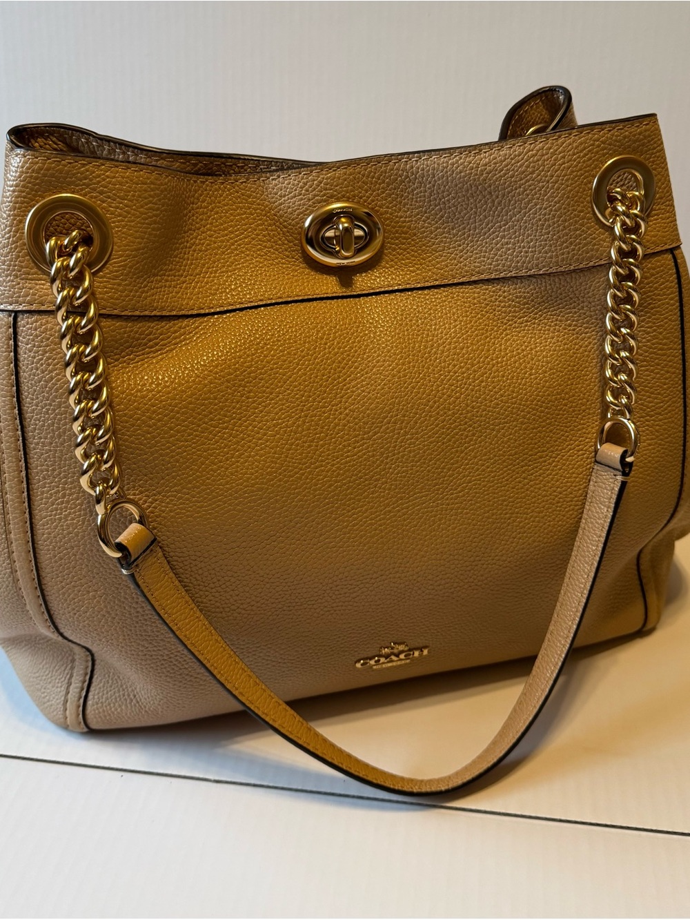 Coach Pebbled Leather Tote in Tan with Gold Hardware